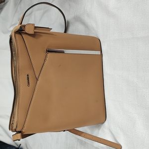 Calvin Klein Tan Brown Over the Shoulder Purse Bag Handbag Adjustable Strap